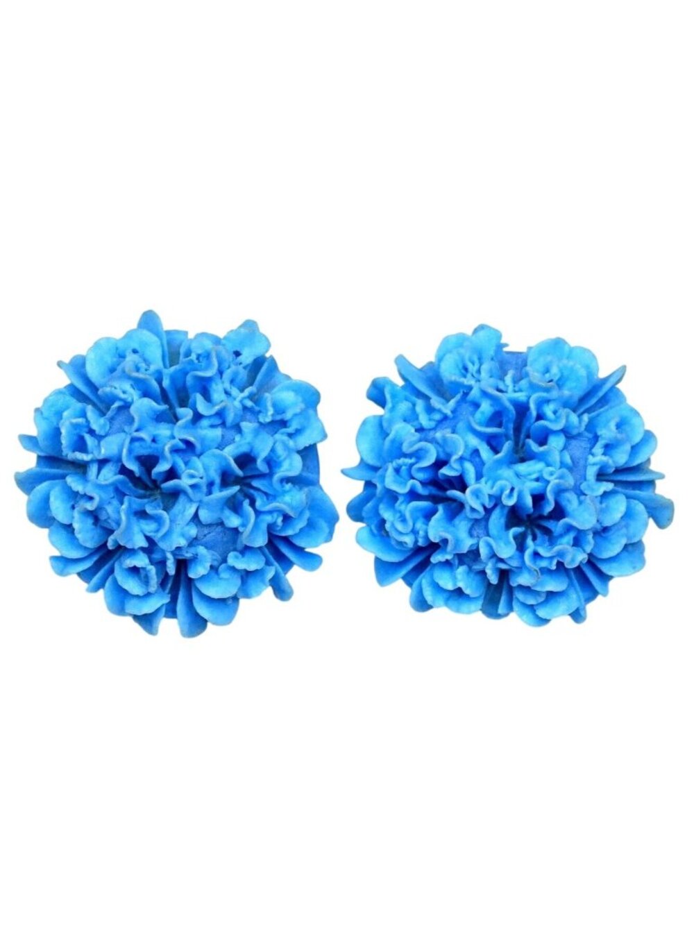 Vintage Carnation Clip‑On Earrings - Blue Resin Florals - 1¼" Diameter